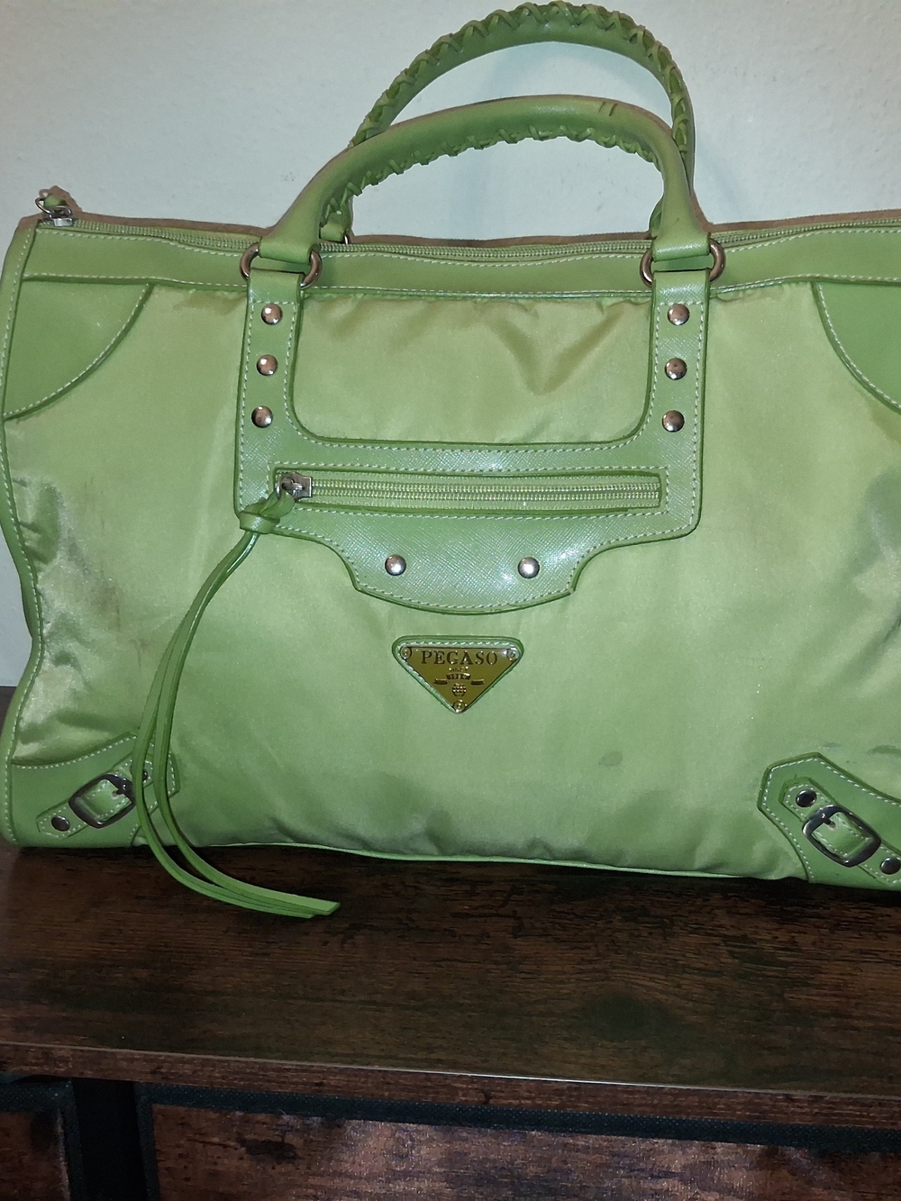 Lime Green Tote Bag with Stud Accents